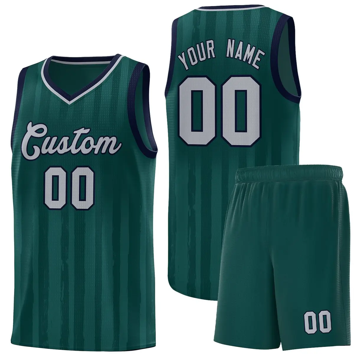 Midnight Green Gray Vertical Stripe Basketball Jersey