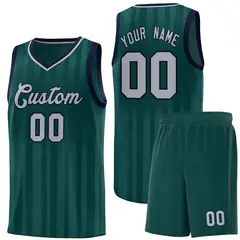 Midnight Green Gray Vertical Stripe Basketball Jersey