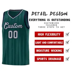 Midnight Green Gray Vertical Stripe Basketball Jersey 4