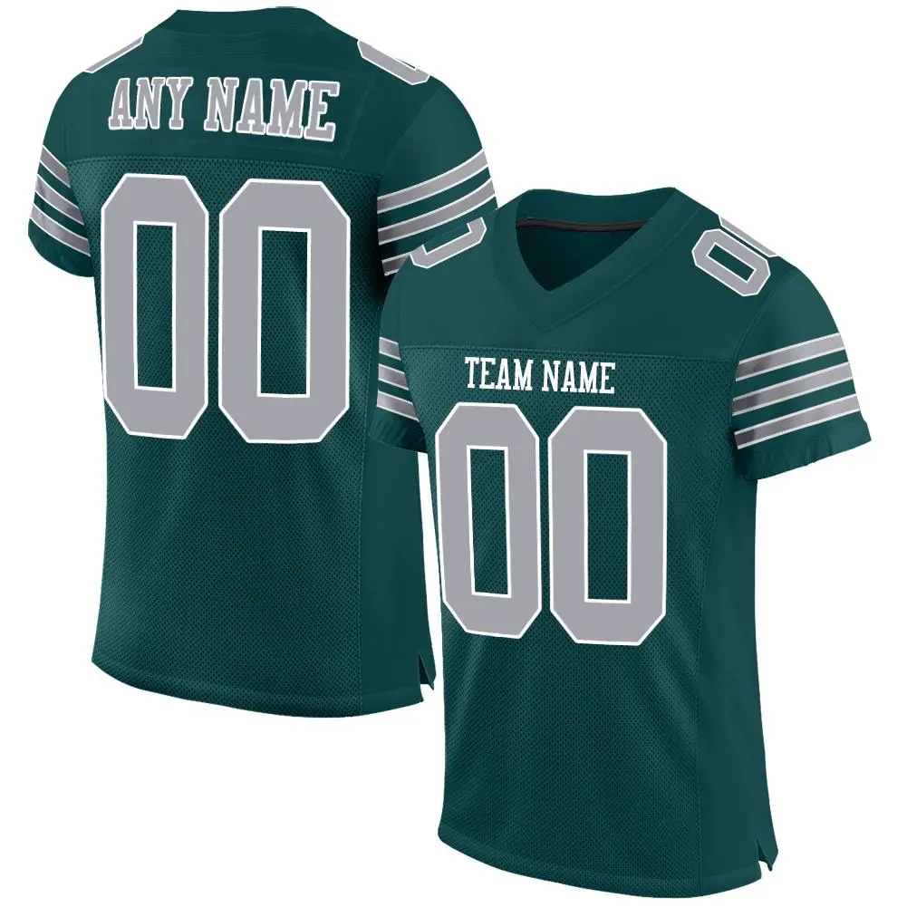 Midnight Green Gray-White Classic Style Mesh Football Jersey