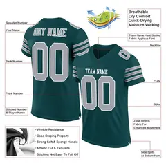 Midnight Green Gray-White Classic Style Mesh Football Jersey 2