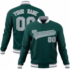 Midnight Green Gray-White Varsity Full-Snap Letterman Jacket 1