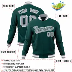 Midnight Green Gray-White Varsity Full-Snap Letterman Jacket 4