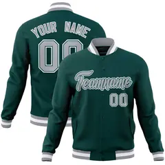 Midnight Green Gray-White Varsity Full-Snap Letterman Jacket 1