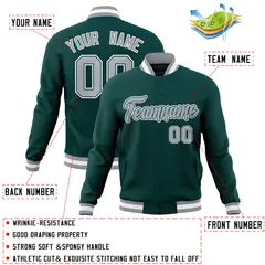 Midnight Green Gray-White Varsity Full-Snap Letterman Jacket 4