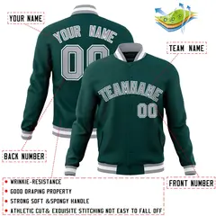 Midnight Green Gray-White Varsity Full-Snap Letterman Jacket 4