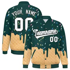 Midnight Green Ice Cream Cone Graffiti Full-Snap Varsity Letterman Jacket