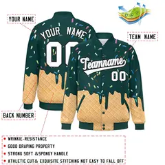 Midnight Green Ice Cream Cone Graffiti Full-Snap Varsity Letterman Jacket 2
