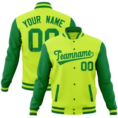 Midnight Green Kelly Green Full-Snap Raglan Sleeves Letterman Jacket 1