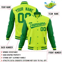 Midnight Green Kelly Green Full-Snap Raglan Sleeves Letterman Jacket 4