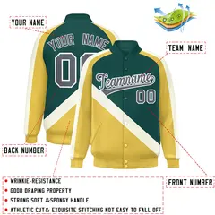 Midnight Green Khaki Raglan Varsity Full-Snap Letterman Baseball Jacket 2