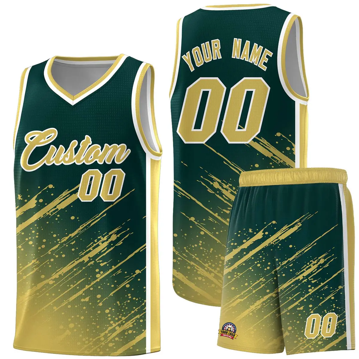 Midnight Green Khaki Splash Basketball Uniforms for Summer Camp