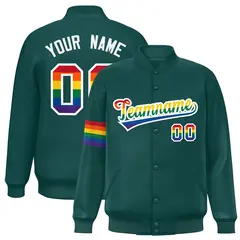 Midnight Green LGBT Rainbow Pride Letterman Baseball Jacket