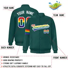Midnight Green LGBT Rainbow Pride Letterman Baseball Jacket 2