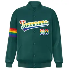 Midnight Green LGBT Rainbow Pride Letterman Baseball Jacket 3
