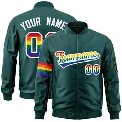 Midnight Green LGBT Rainbow Pride Letterman Bomber Jacket