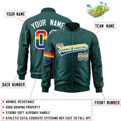 Midnight Green LGBT Rainbow Pride Letterman Bomber Jacket 2
