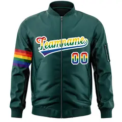 Midnight Green LGBT Rainbow Pride Letterman Bomber Jacket 3