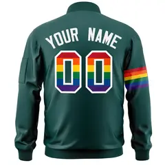 Midnight Green LGBT Rainbow Pride Letterman Bomber Jacket 4