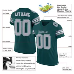 Midnight Green Light Gray-White Classic Mesh Football Jersey 2