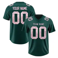 Midnight Green Light Pink Sequin Lettering Football Jersey 1