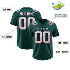 Midnight Green Light Pink Sequin Lettering Football Jersey 2