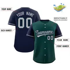 Midnight Green Navy Color Block Raglan Baseball Jersey 2