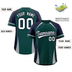 Midnight Green Navy-Gray Color Block Baseball Jersey 2