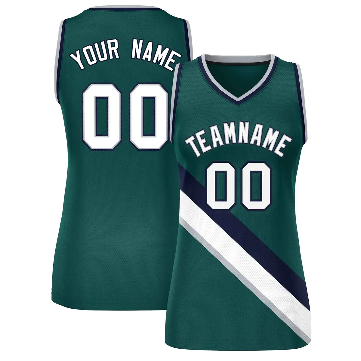 Women's Midnight Green Navy-Midnight Green Thick Slash Mesh Basketball Jersey