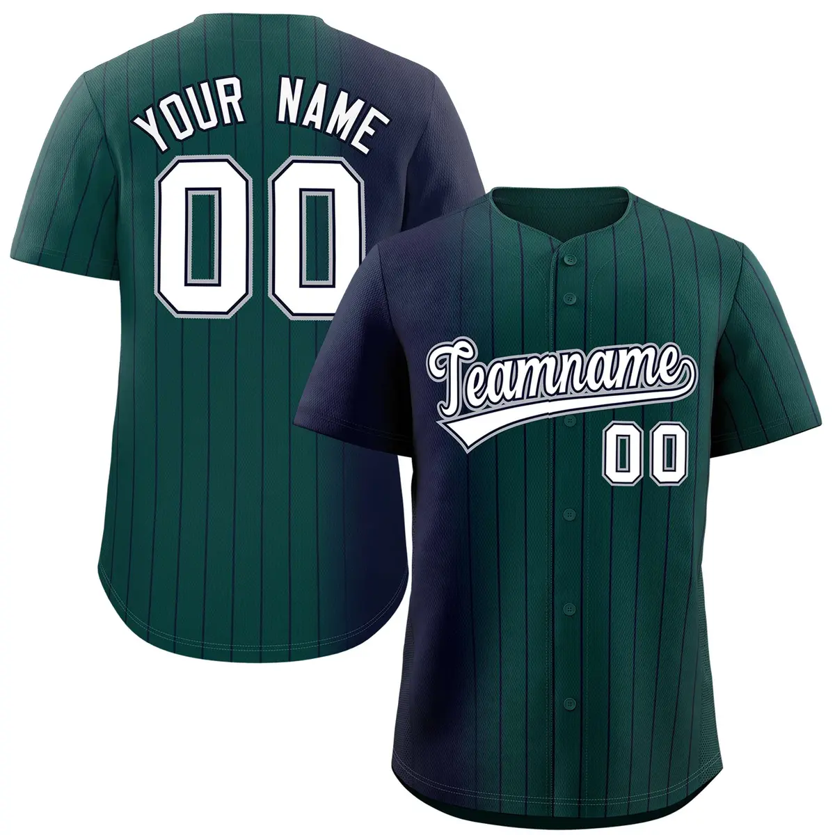 Midnight Green Navy Pinstripe Gradient Baseball Jersey