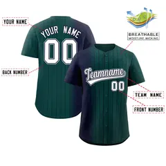Midnight Green Navy Pinstripe Gradient Baseball Jersey 2