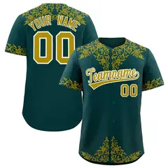 Midnight Green Old Gold Baroque Style Baseball Jersey 1