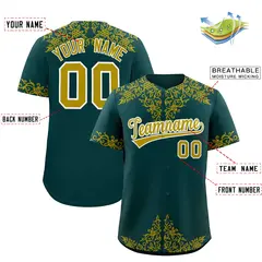 Midnight Green Old Gold Baroque Style Baseball Jersey 2