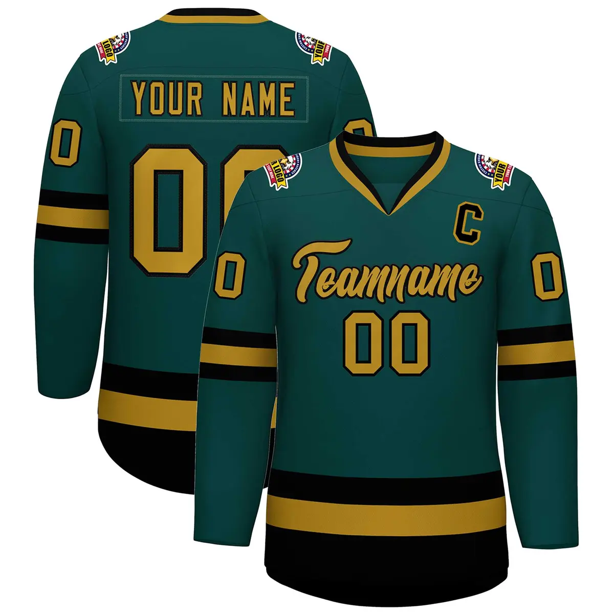 Midnight Green Old Gold-Black Classic Hockey Jersey