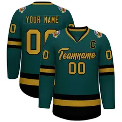 Midnight Green Old Gold-Black Classic Hockey Jersey 1