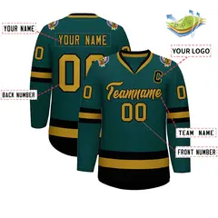 Midnight Green Old Gold-Black Classic Hockey Jersey 2