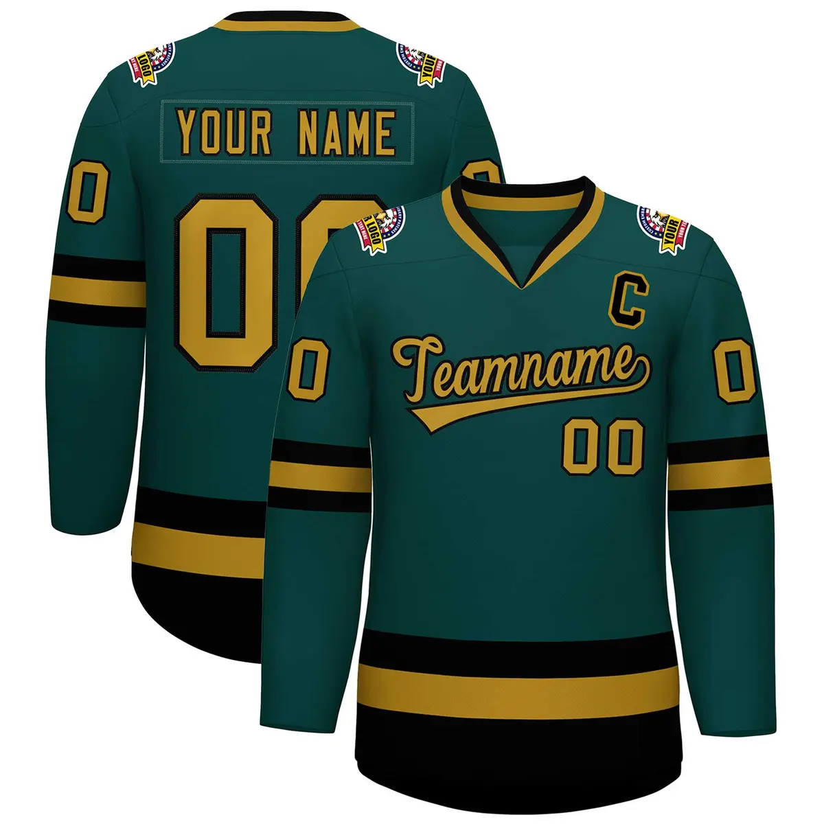 Midnight Green Old Gold-Black Classic Hockey Jersey