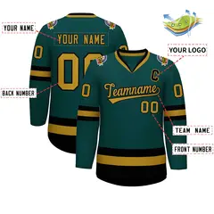 Midnight Green Old Gold-Black Classic Hockey Jersey 2