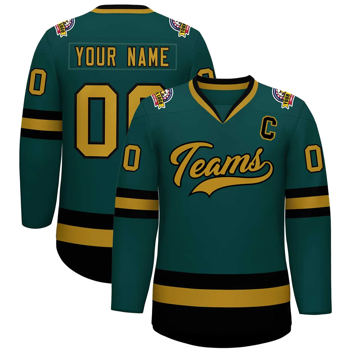 Midnight Green Old Gold-Black Classic Hockey Jersey