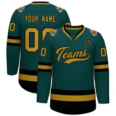 Midnight Green Old Gold-Black Classic Hockey Jersey 1