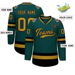 Midnight Green Old Gold-Black Classic Hockey Jersey 2