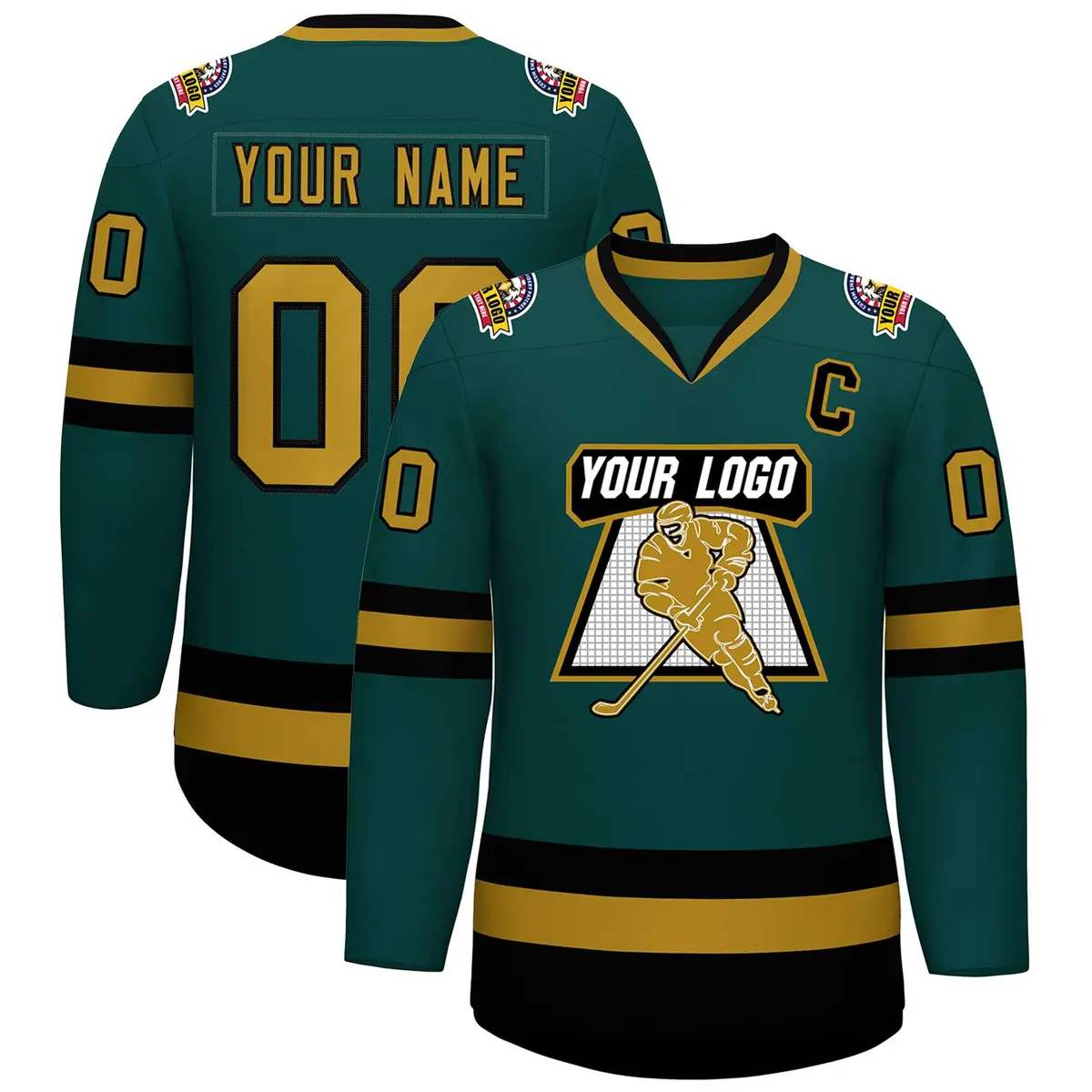 Midnight Green Old Gold-Black Classic Hockey Jersey