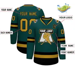 Midnight Green Old Gold-Black Classic Hockey Jersey 2
