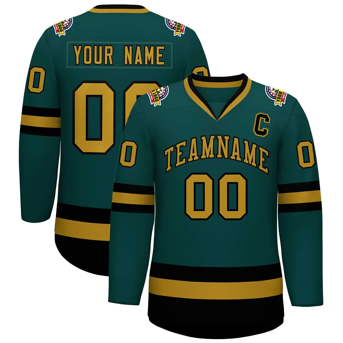 Midnight Green Old Gold-Black Classic Hockey Jersey