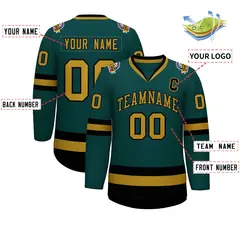 Midnight Green Old Gold-Black Classic Hockey Jersey 2