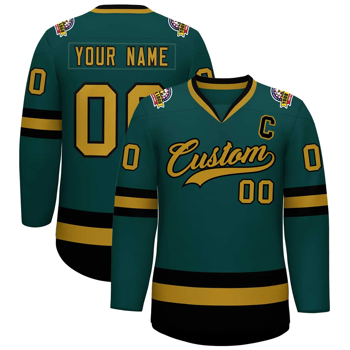 Midnight Green Old Gold-Black Classic Hockey Jersey