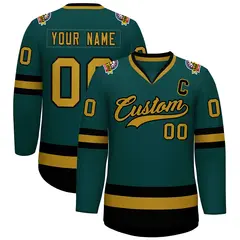 Midnight Green Old Gold-Black Classic Hockey Jersey 1