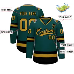 Midnight Green Old Gold-Black Classic Hockey Jersey 2