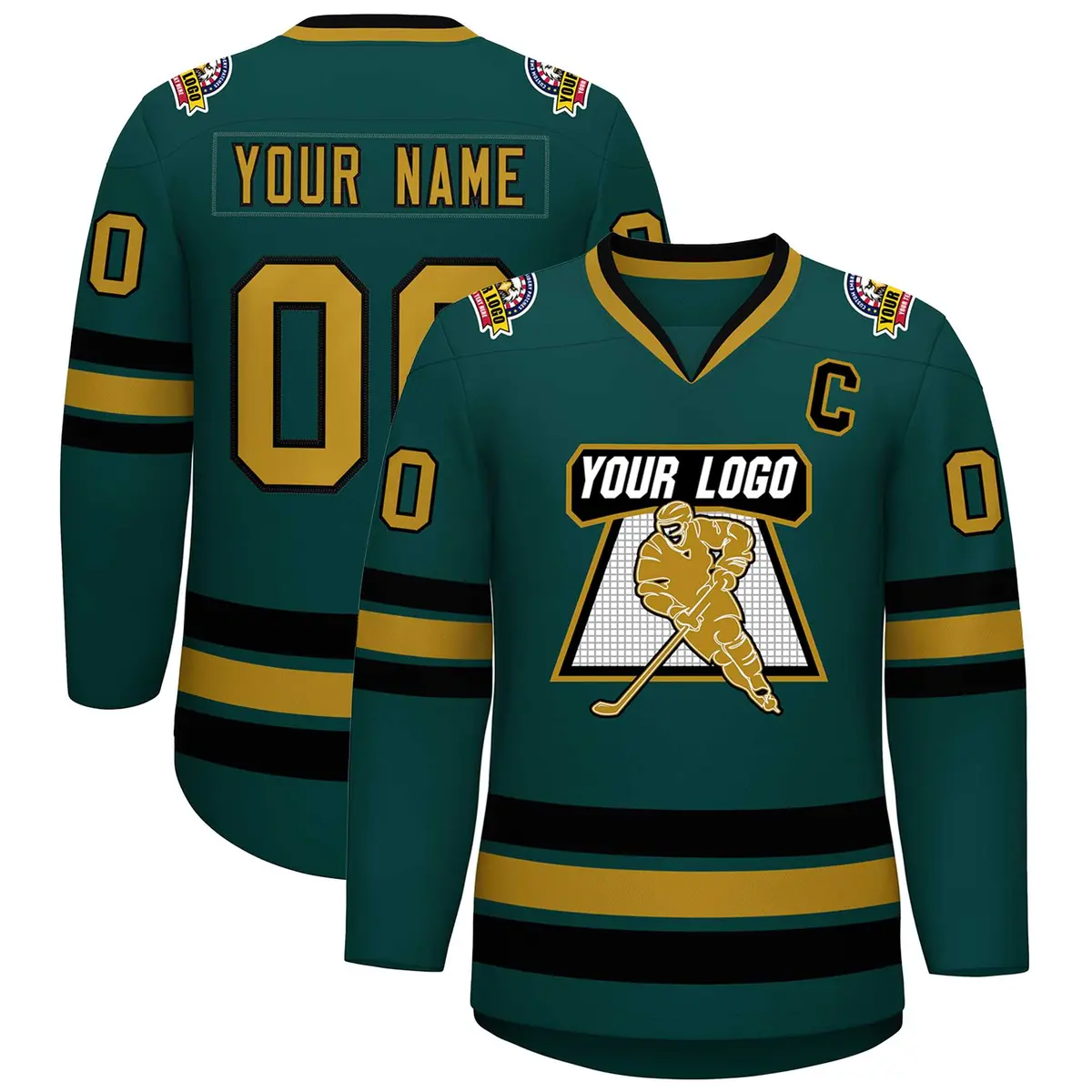 Midnight Green Old Gold-Black Classic Hockey Jersey