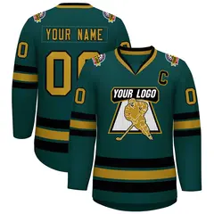 Midnight Green Old Gold-Black Classic Hockey Jersey 1